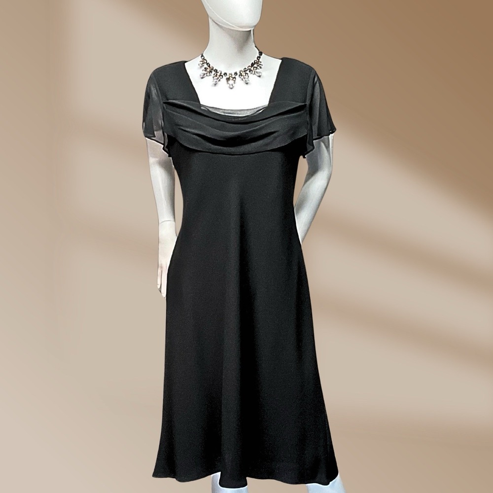 S.L. Fashions Brand Women's Size 10 Black Elegant Chiffon Overlay Party Dress